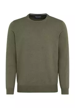 Свитер, хлопок, манжеты в рубчик, мужской Galeria, цвет Oliv Mel