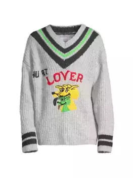 Свитер Hurt Lover из смесовой шерсти с v-образным вырезом Erl, серый