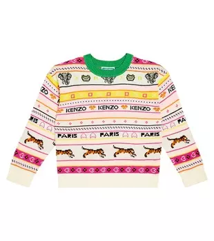Свитер интарсии из смесового хлопка Kenzo Kids, мультиколор