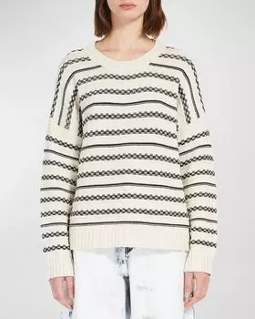 Свитер интарсии в полоску с круглым вырезом Foster Weekend Max Mara, цвет Navy