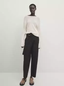 Свитер из 100% хлопка с круглым вырезом Massimo Dutti, бежевый