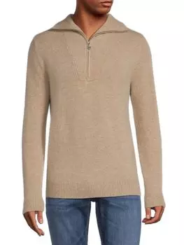 Свитер из 100% кашемира с четвертью молнией Saks Fifth Avenue, бежевый