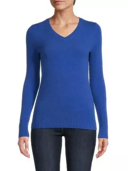 Свитер из 100% кашемира с V-образным вырезом Saks Fifth Avenue, сапфир