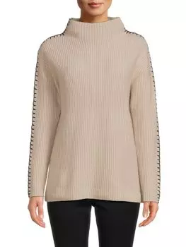 Свитер из 100% кашемира с воротником-воронкой и стежком Whipstitch Saks Fifth Avenue, цвет Sand Black