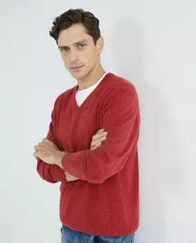 Свитер из 100% кашемировой шерсти с V-образным вырезом Alan Paine, красный