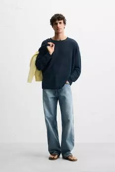 Свитер из 100% льна ZARA, темно-синий