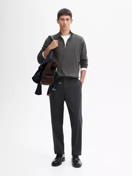 Свитер из 100% мериносовой шерсти с застежкой-молнией Massimo Dutti, серый