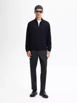 Свитер из 100% мериносовой шерсти с застежкой-молнией Massimo Dutti, синий