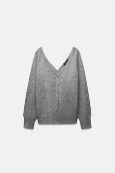 Свитер из 100% шерсти с двойным v-образным вырезом ZARA, средне-серый