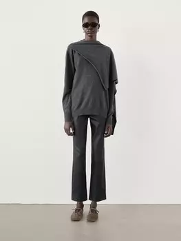 Свитер из 100% шерсти с шарфом Massimo Dutti, серый