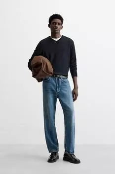 Свитер из 100% шерсти ZARA, темно-синий