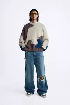 Свитер из абстрактного жаккарда ZARA, коричневый