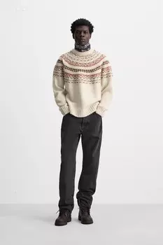 Свитер из абстрактного жаккардового узора ZARA, экрю