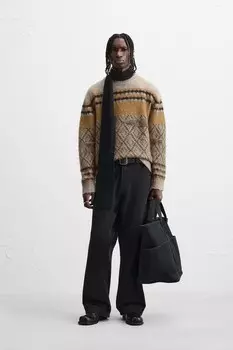 Свитер из абстрактного жаккардового узора ZARA, цвет mustard