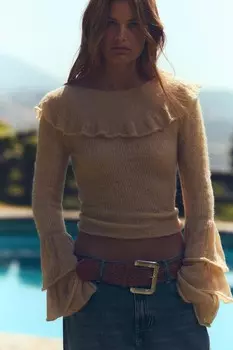 Свитер из альпаки и шерсти тонкой трикотажной плетки ZARA, бледно-розовый