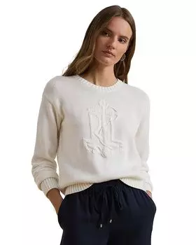Свитер из чесаного хлопка с логотипом Anchor, стандартный и миниатюрный Ralph Lauren, белый