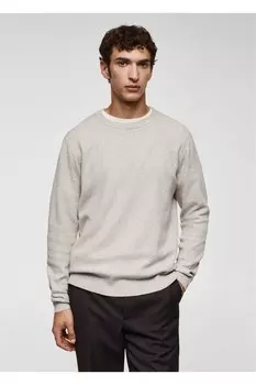 Свитер из фактурного хлопка Mango, бежевый