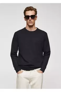 Свитер из фактурного хлопка Mango, темно-синий