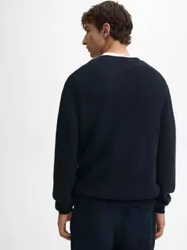 Свитер из хлопчатобумажной трикотажной ткани с круглым вырезом Massimo Dutti, синий