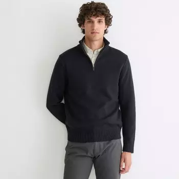 Свитер из хлопка Heritage с застежкой-молнией на половину длины J.Crew, черный