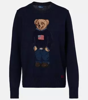 Свитер из хлопка и льна с интарсией Polo Bear Polo Ralph Lauren, Navy Multi