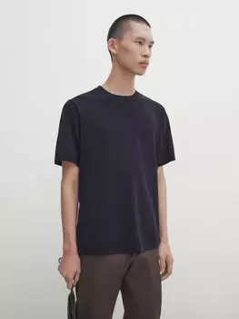 Свитер из хлопка и шелка с коротким рукавом Massimo Dutti, темно-синий