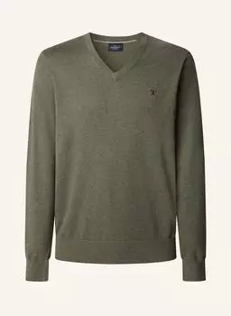 Свитер из хлопка и шелка с V-образным вырезом. Hackett London, зеленый