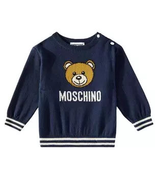 Свитер из хлопка и шерсти с изображением плюшевого мишки Moschino Kids, цвет blu navy