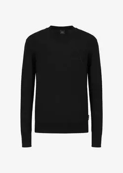 Свитер из хлопка и вискозы с логотипом Armani Exchange, черный
