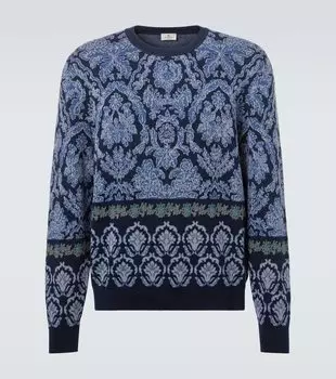 Свитер из хлопка с интарсией Etro, Multicolour On Blue Base