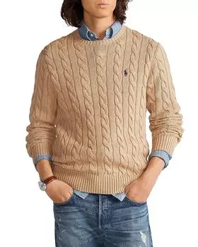 Свитер из хлопка с косичной вязкой Polo Ralph Lauren, коричневый