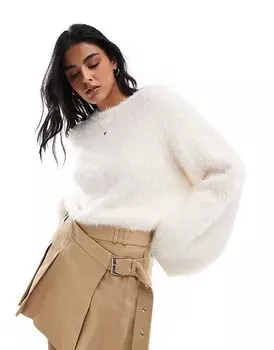 Свитер из хлопка с круглым вырезом в рубчик цвета экрю Cotton:On