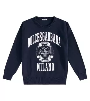 Свитер из хлопка с принтом Dolce&Gabbana Kids, цвет blu scurissimo