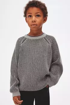 Свитер из хлопка в рубчик H&M, серый