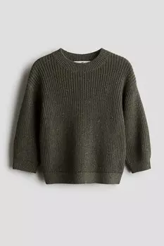 Свитер из хлопка в рубчик H&M, зеленый