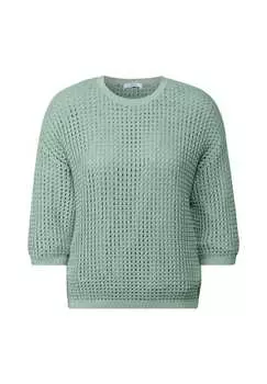Свитер из хлопка вязаный крючком Cecil, зеленый