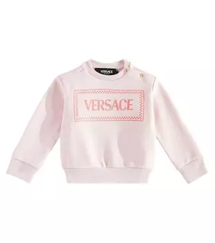Свитер из хлопкового джерси с логотипом Baby Versace, розовый