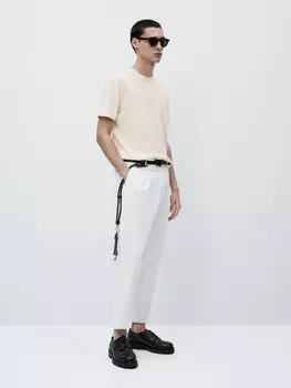 Свитер из хлопкового трикотажа с коротким рукавом Massimo Dutti, кремовый