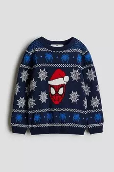Свитер из хлопкового жаккарда H&M, синий