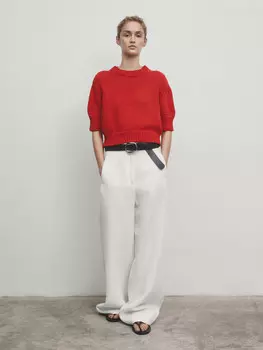 Свитер из хлопковой смеси с круглым вырезом Massimo Dutti, красный