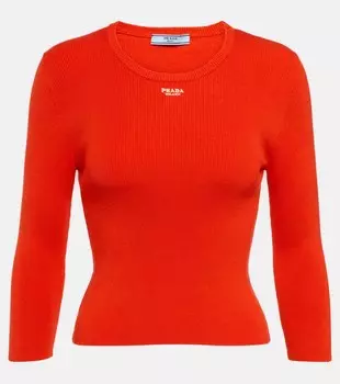 Свитер из хлопковой смеси с рельефной вязкой Logo Prada, Lacca