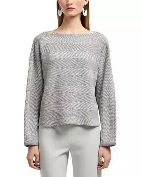 Свитер из хлопковой смеси с шевронным узором Emporio Armani, серый