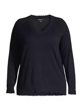 Свитер из хлопковой смеси с V-образным вырезом Minnie Rose, Plus Size, темно-синий