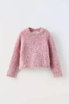 Свитер из искусственного меха ZARA, розовый