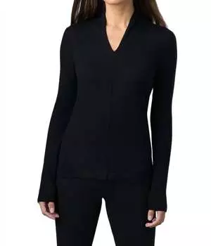 Свитер из камвольной пряжи с V-образным вырезом черного цвета Kinross