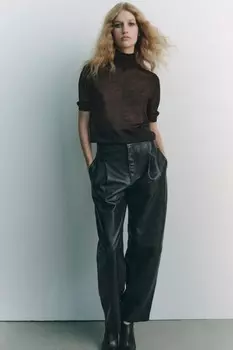 Свитер из кашемира и шелка с высоким воротом ZARA, коричневый