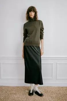 Свитер из кашемира и шерсти с высоким воротом ZARA, серо-зеленый