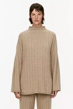 Свитер из кашемира и шерсти в рубчик Arket, бежевый