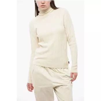 Свитер из кашемировой смеси в рубчик с воротником-стойкой Woolrich, White