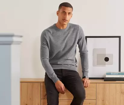 Свитер из мериноса с круглым вырезом Tchibo, хизер серый